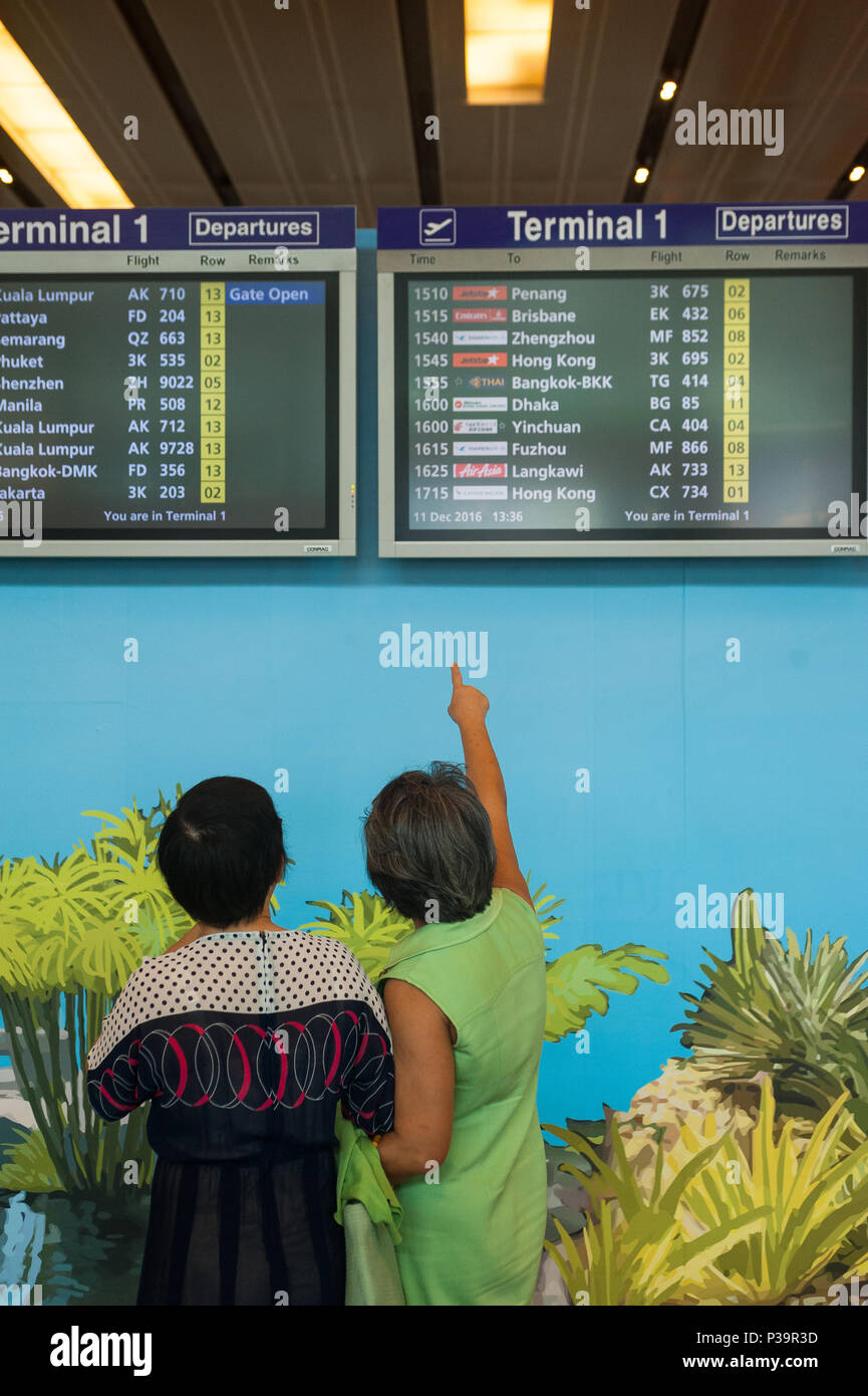 Singapore, Republic of Singapore, scoreboards in the airport Singapore Stock Photo