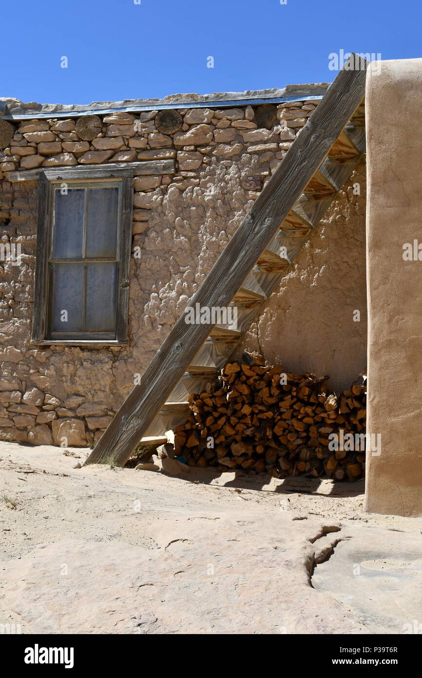 Prepared for winter with chopped wood under the ladder Stock Photo