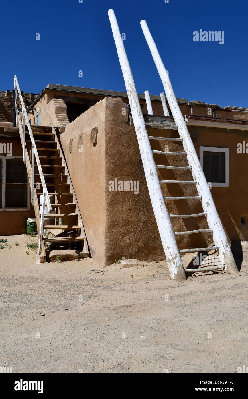 Acoma houses with outside ladders Stock Photo