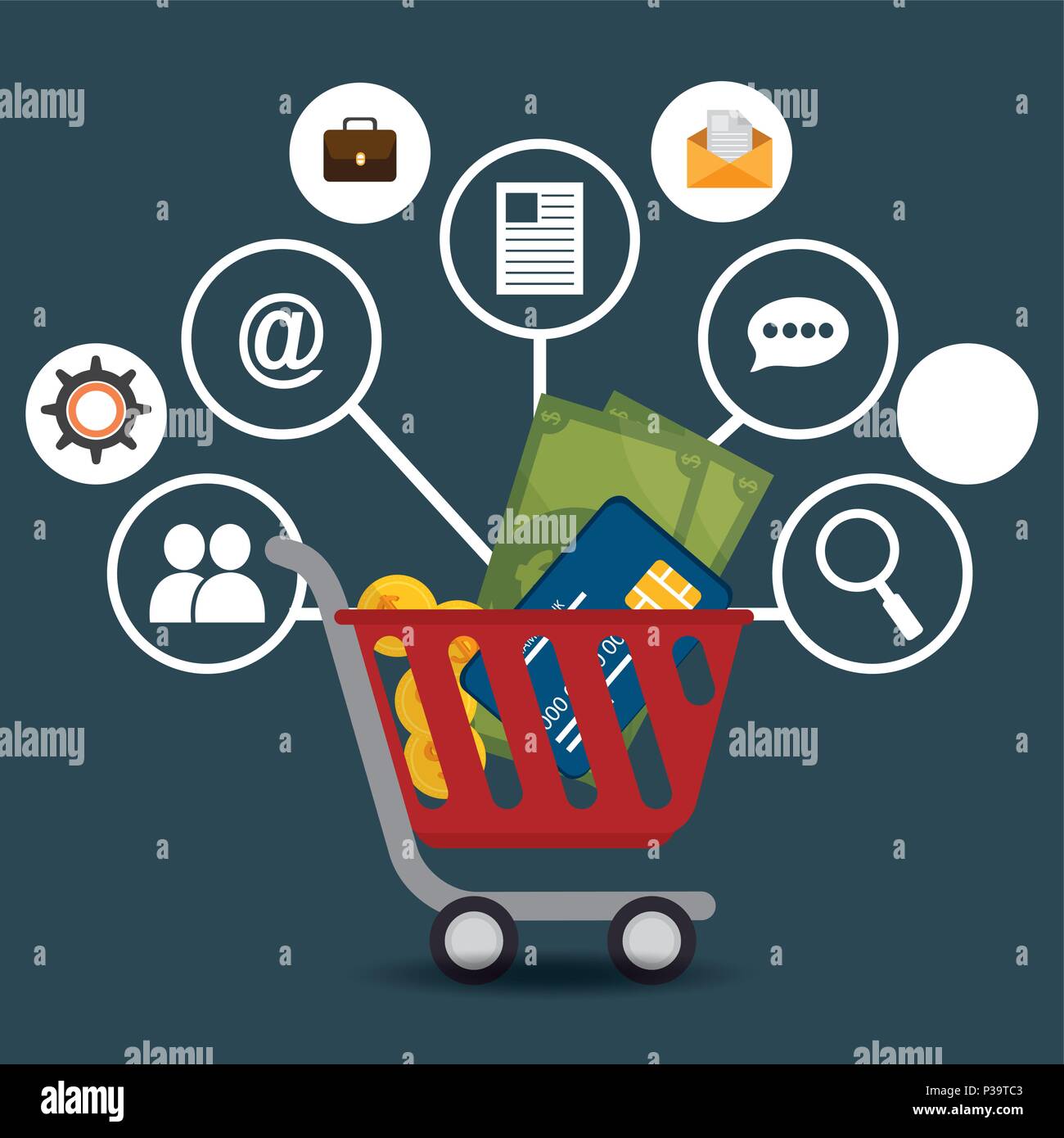 shopping cart with electronic commerce icons vector illustration design ...
