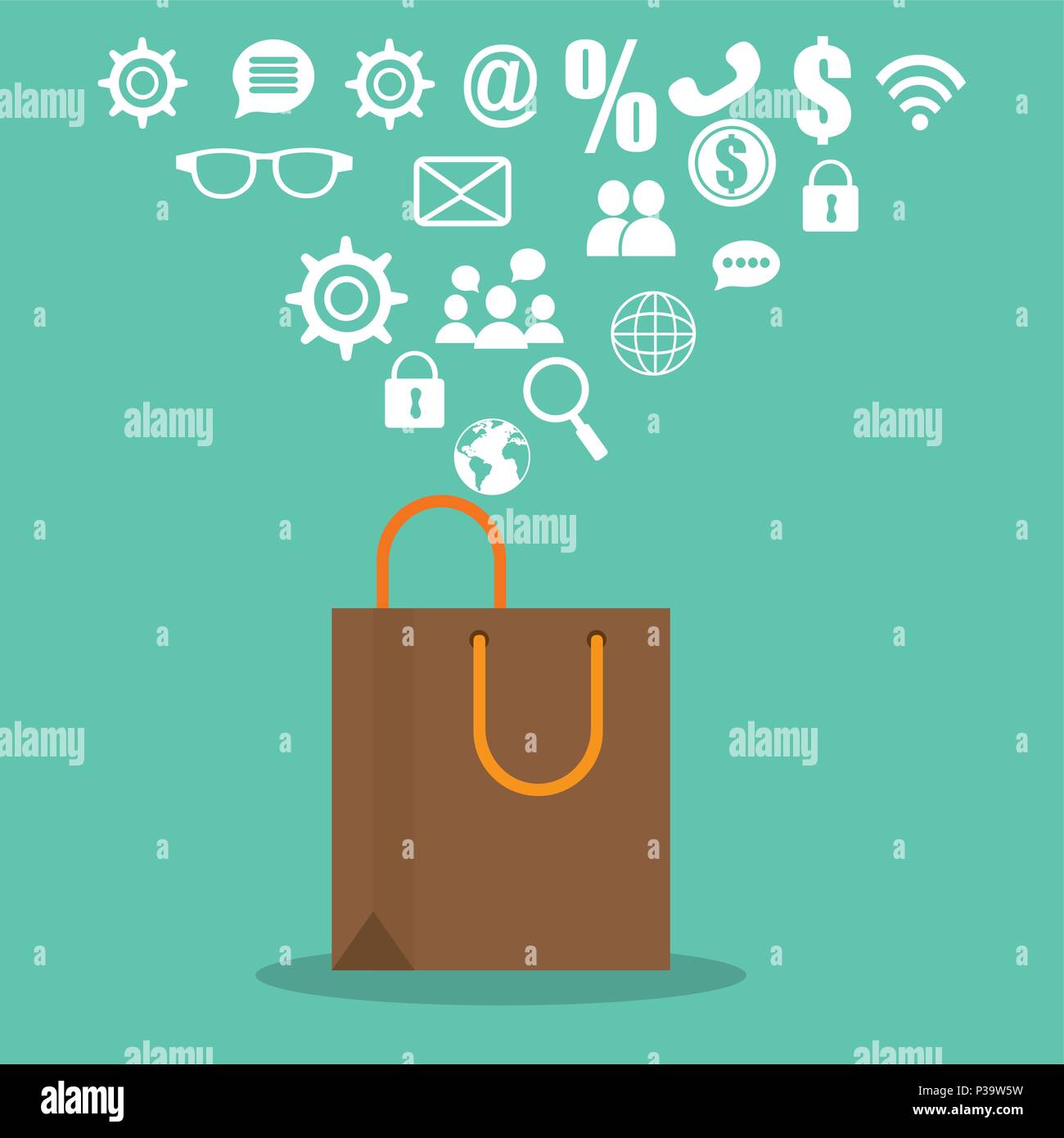 shopping bag with electronic commerce icons vector illustration design ...
