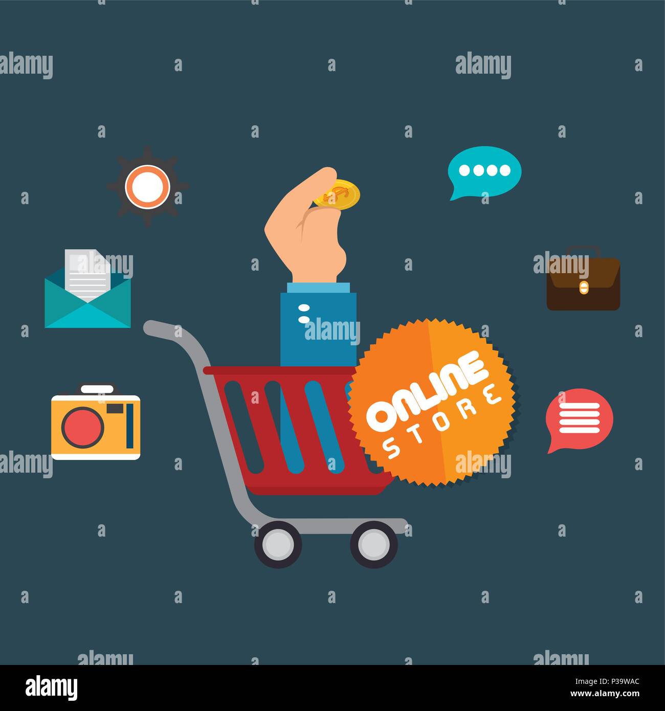 shopping cart with electronic commerce icons vector illustration design ...