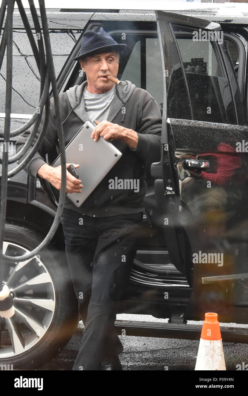 Sylvester Stallone on Creed 2 Set at Victor's Cafe, known as Adrian's