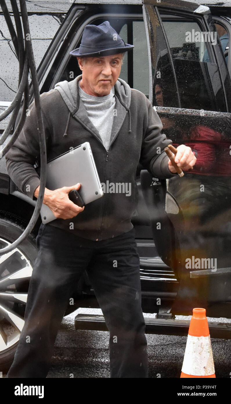 Sylvester Stallone on Creed 2 Set at Victor's Cafe, known as Adrian's