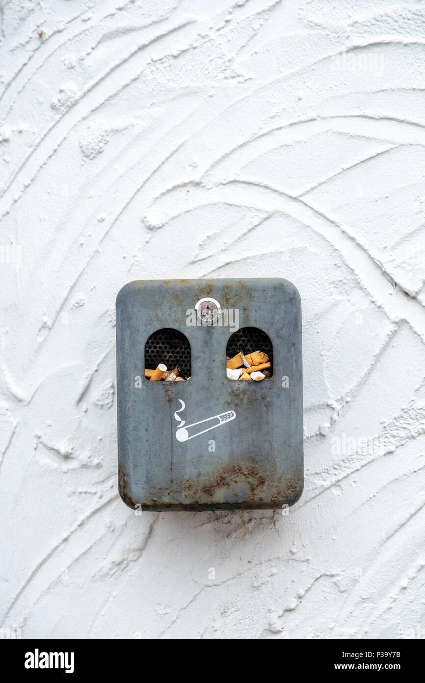 Wall mounted external ash tray Stock Photo