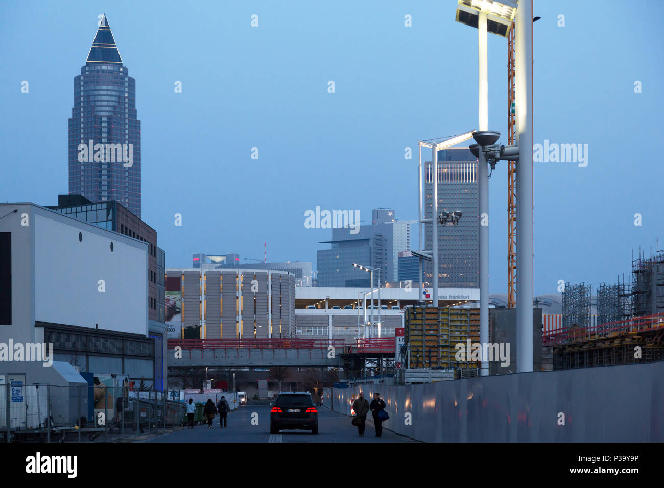 Frankfurt, Germany, view from the Frankfurt Exhibition Center to the Messeturm Stock Photo