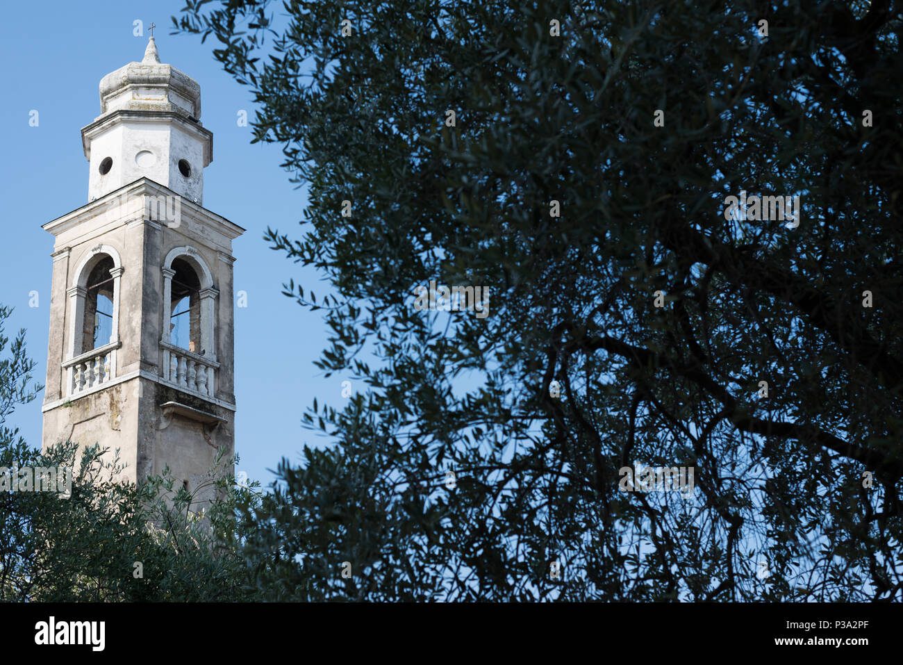 Lazise,   Italy, tower of the church San Nicolo Stock Photo