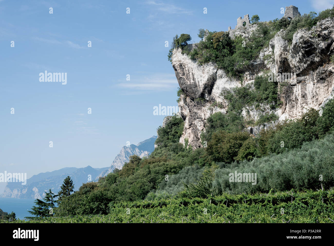 Torbole, Italy, view of the castle ruin Penede Stock Photo
