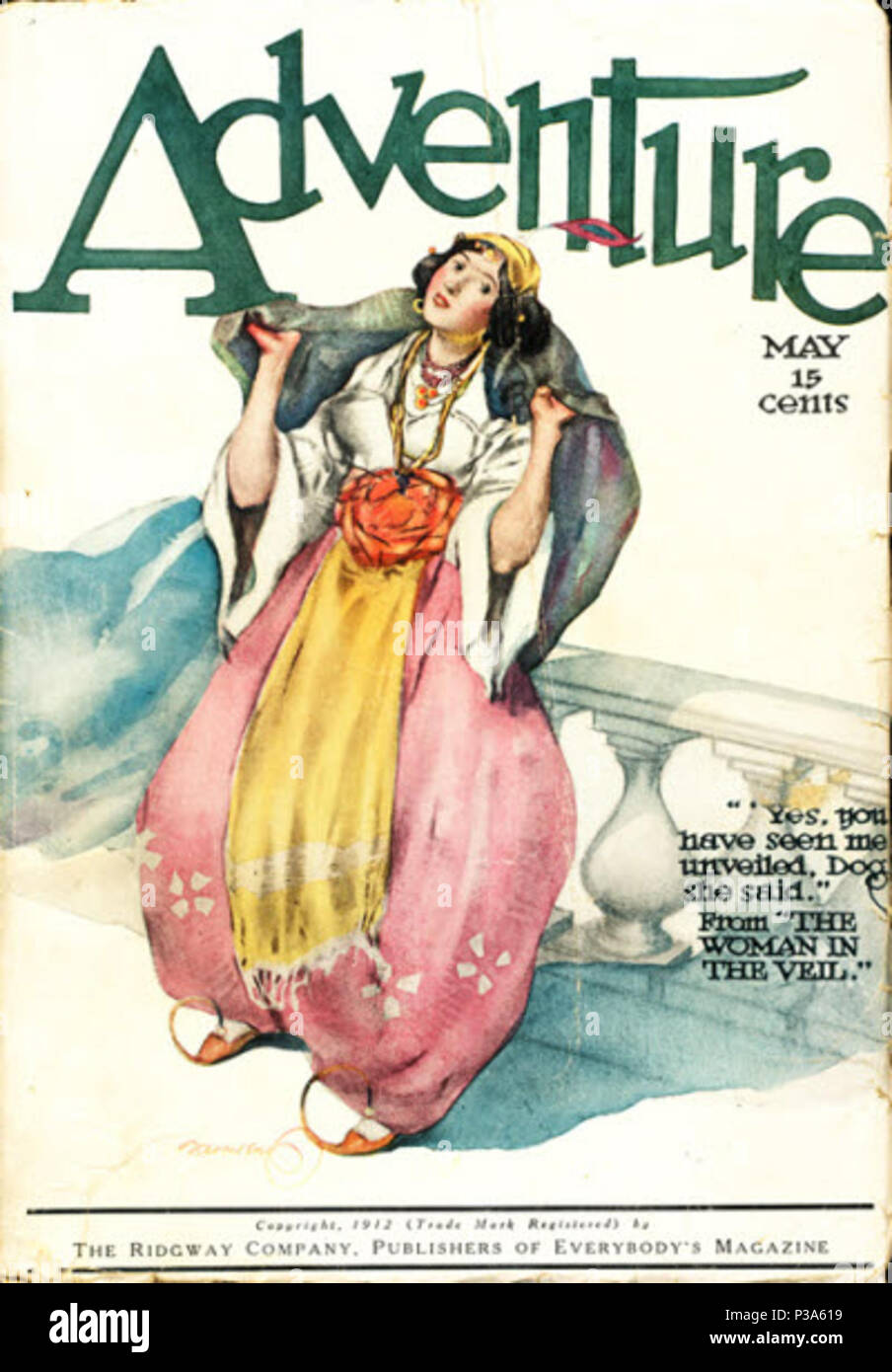 . English: Cover of Adventure, vol. 4 no. 1 (May 1912). May 1912. Unknown 1 Adventure v04 n01 Stock Photo