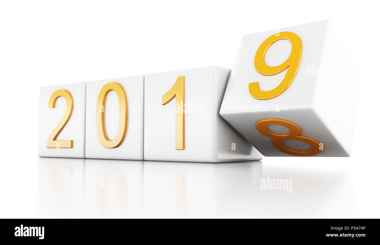 3d Renderer Illustration White Cubes With 2019 New Year Concept 3d Renderer Illustration White Cubes With 2019 New Year Concept