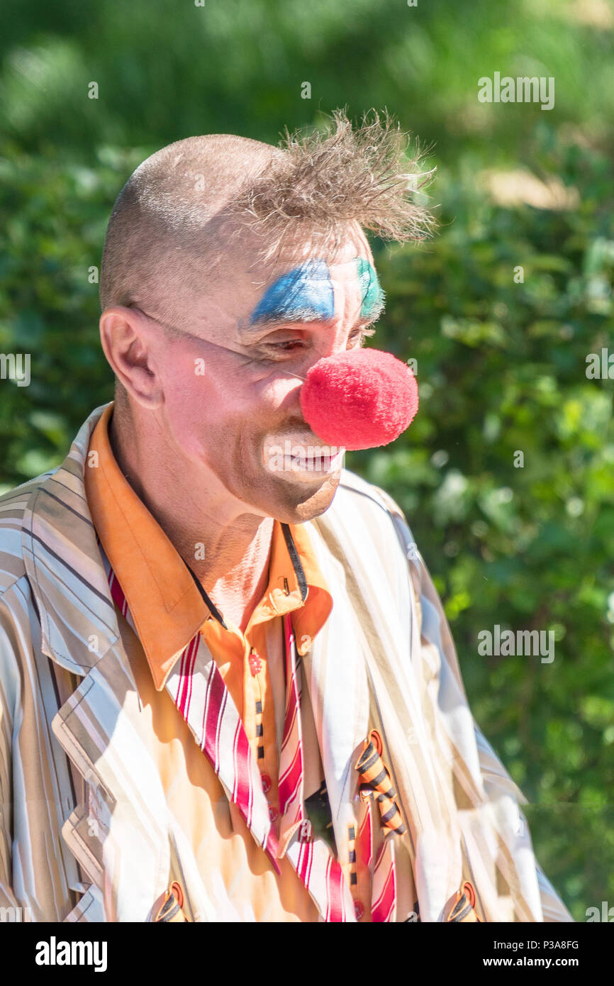 Portrait of a Clown with a Red Nose Stock Photo - Alamy