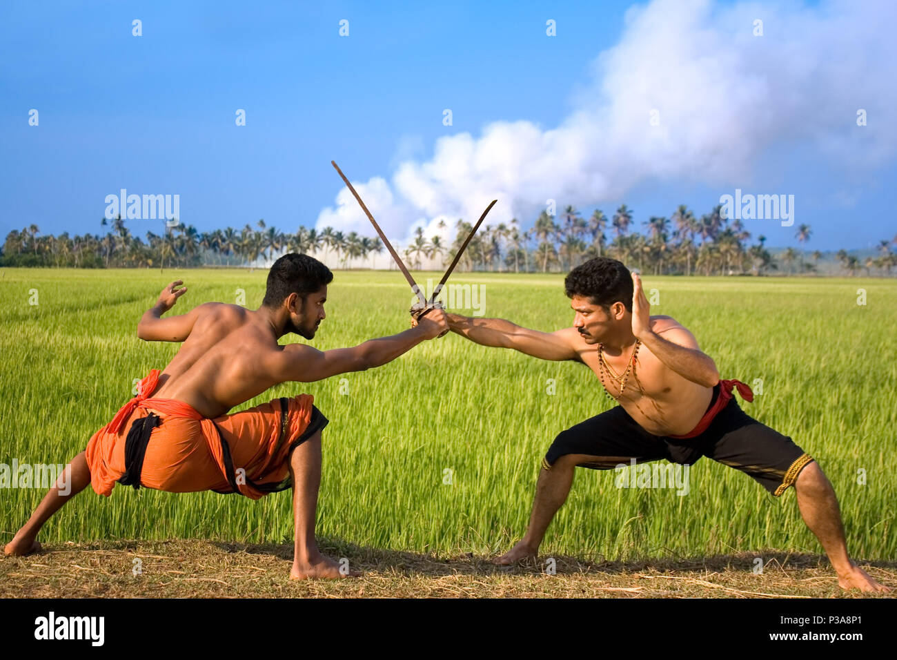 Kalarippayat, indian ancient martial art of Kerala Stock Photo