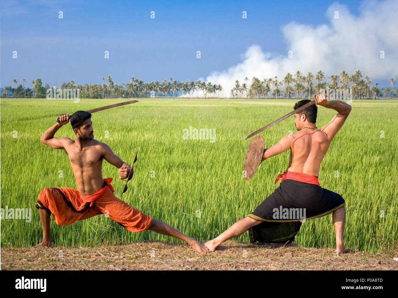 Kalarippayat, indian ancient martial art of Kerala Stock Photo