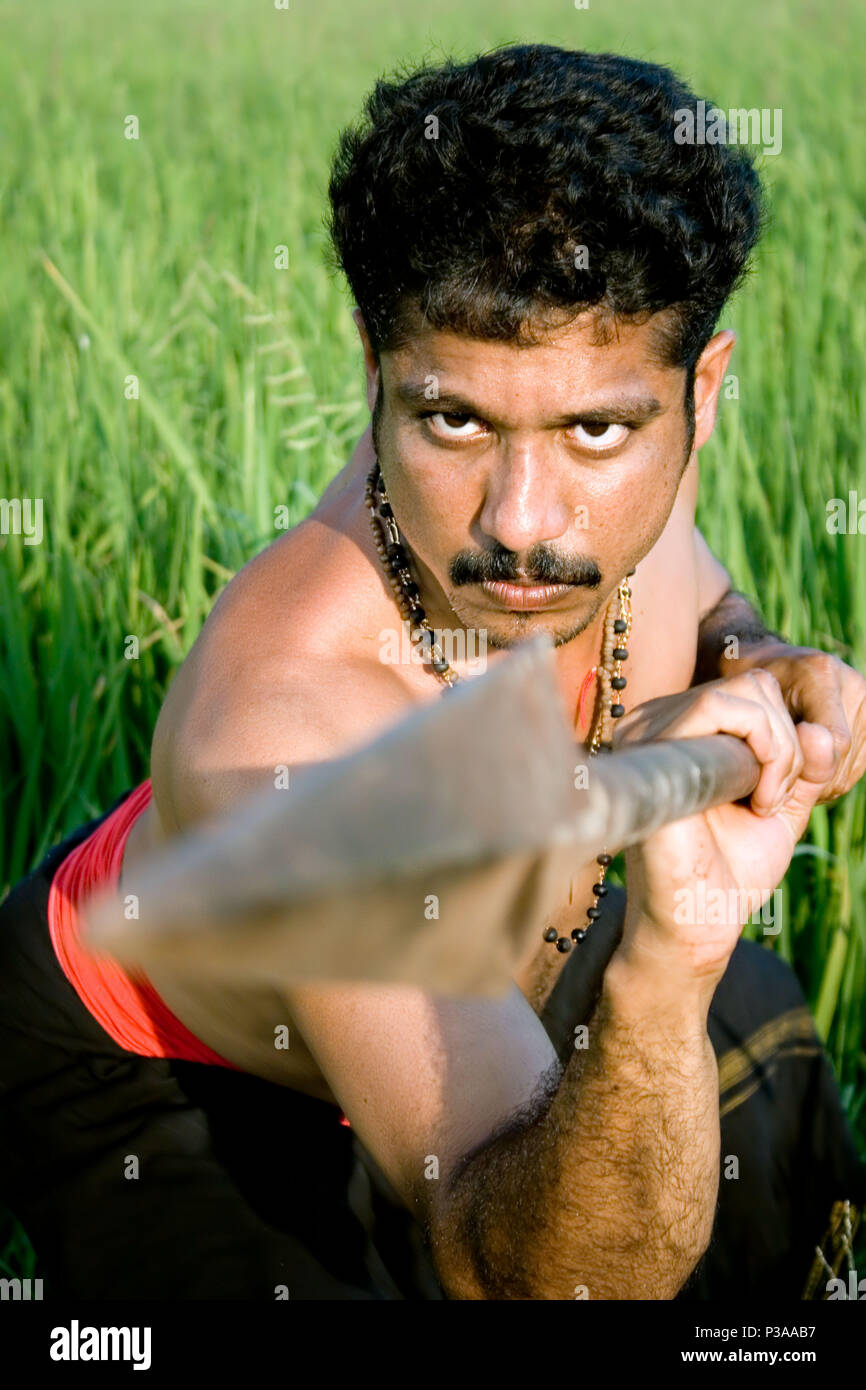 Kalarippayat, indian ancient martial art of Kerala, India Stock Photo