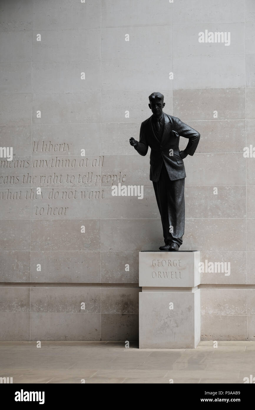 Statue of Orwell outside BBC HQ, London, United Kingdom Stock