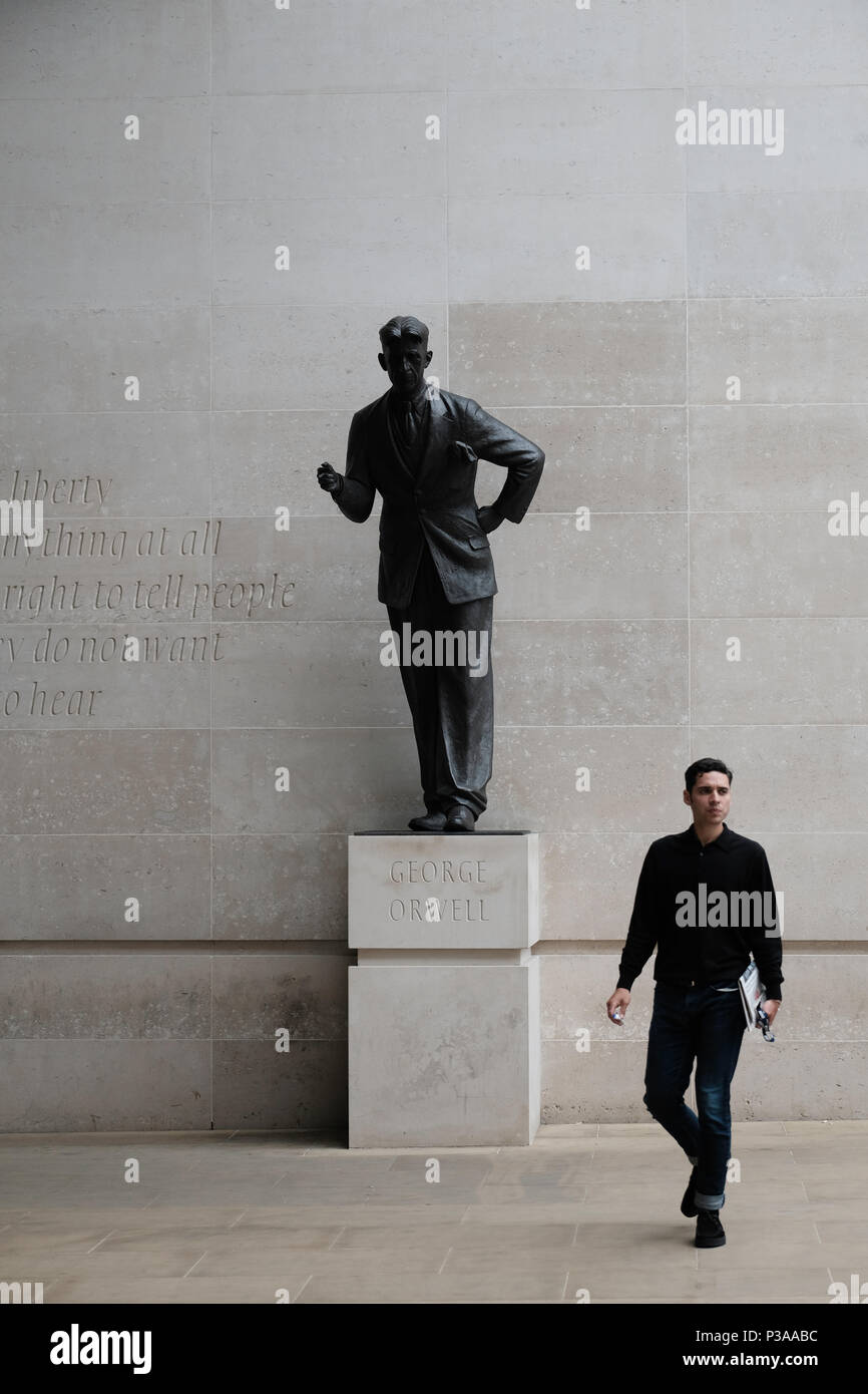Statue of Orwell outside BBC HQ, London, United Kingdom Stock