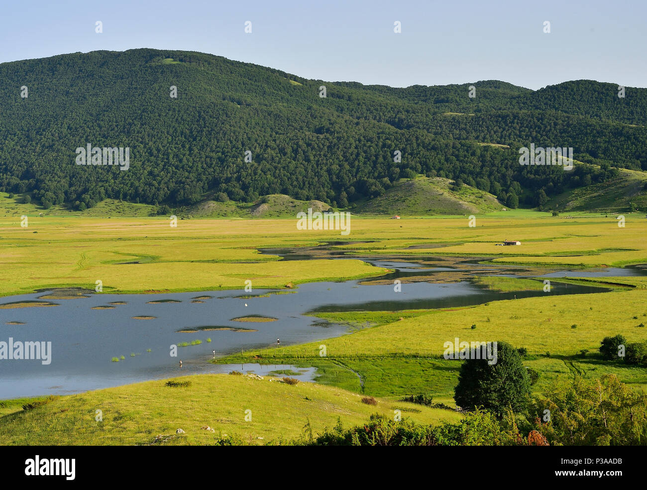 Rascino Lake, Plateau Rascino, Rieti, Lazio, Italy Stock Photo