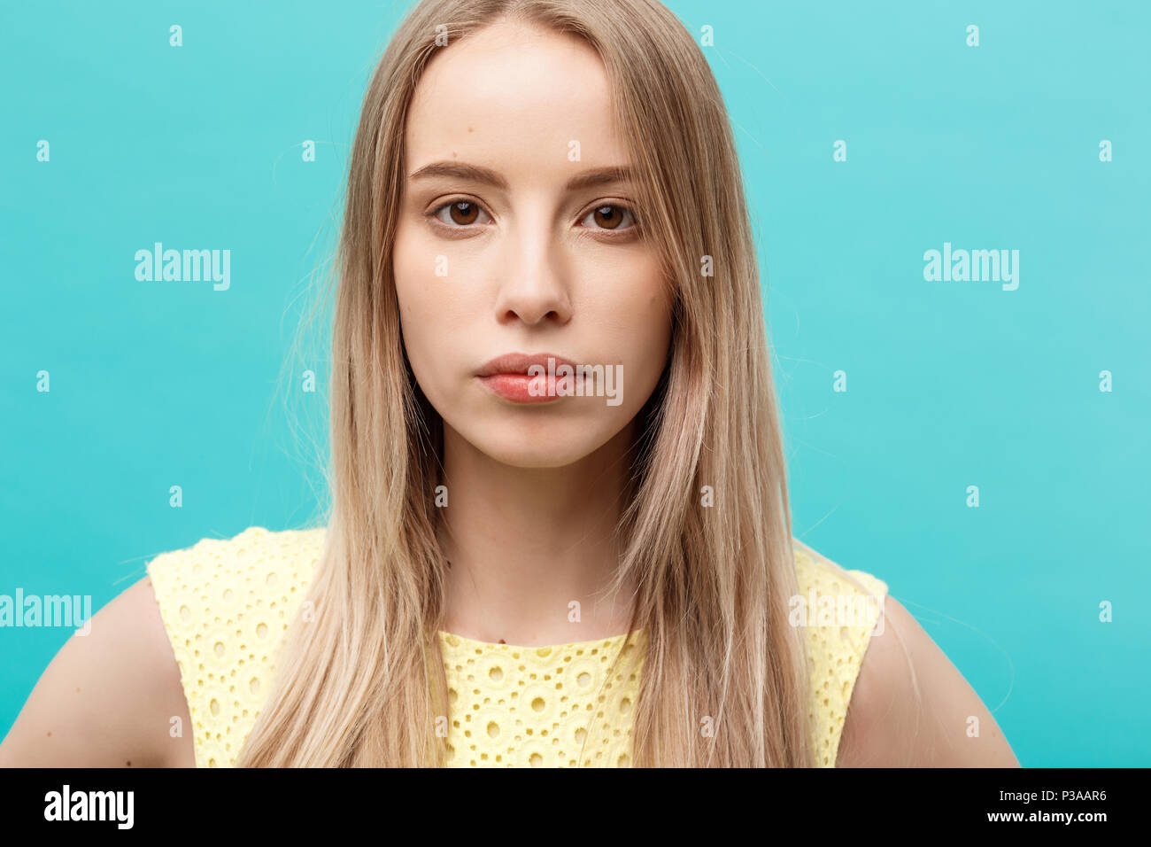 Portrait Concept: face of a beautiful young girl with a clean fresh ...