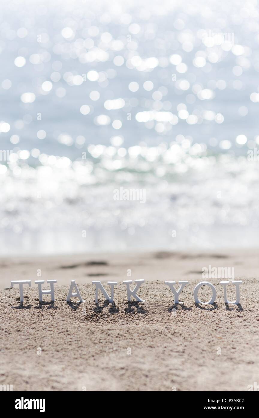 thank you word drawn on the beach sand Stock Photo - Alamy