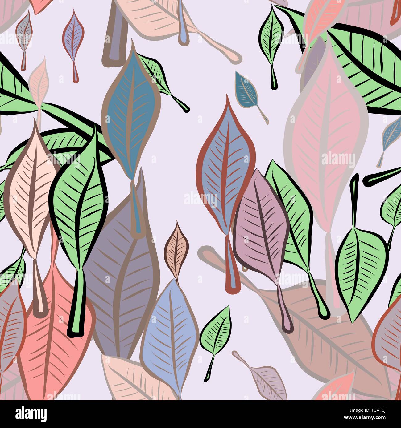 Seamless abstract leaves illustrations background. Cartoon style vector ...