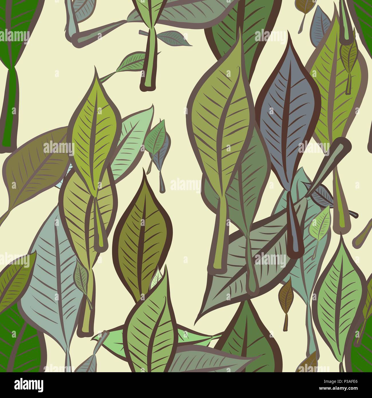 Seamless abstract leaves illustrations background. Cartoon style vector ...
