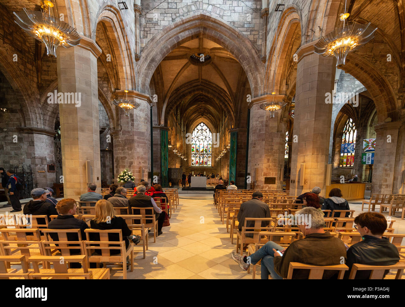 Congregation and The Nave, St Giles Cathedral interior, HIgh Kirk of Edinburgh, The Royal Mile, Edinburgh old town, Edinburgh Scotland UK Stock Photo