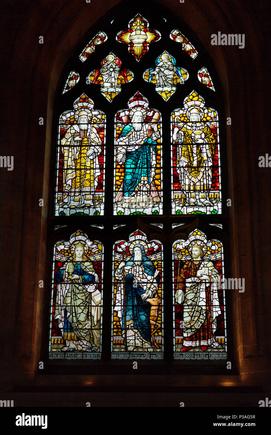 Stained Glass  Window; St Giles Cathedral, HIgh Kirk of Edinburgh, The Royal Mile, Edinburgh old town, Edinburgh Scotland UK Stock Photo