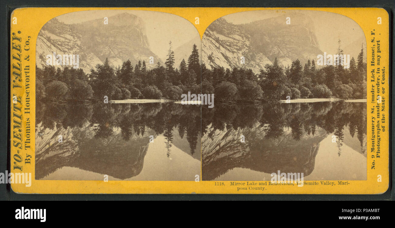 192 Mirror Lake and reflections, Yo-Semite Valley, Mariposa County, by Lawrence &amp; Houseworth 2 Stock Photo
