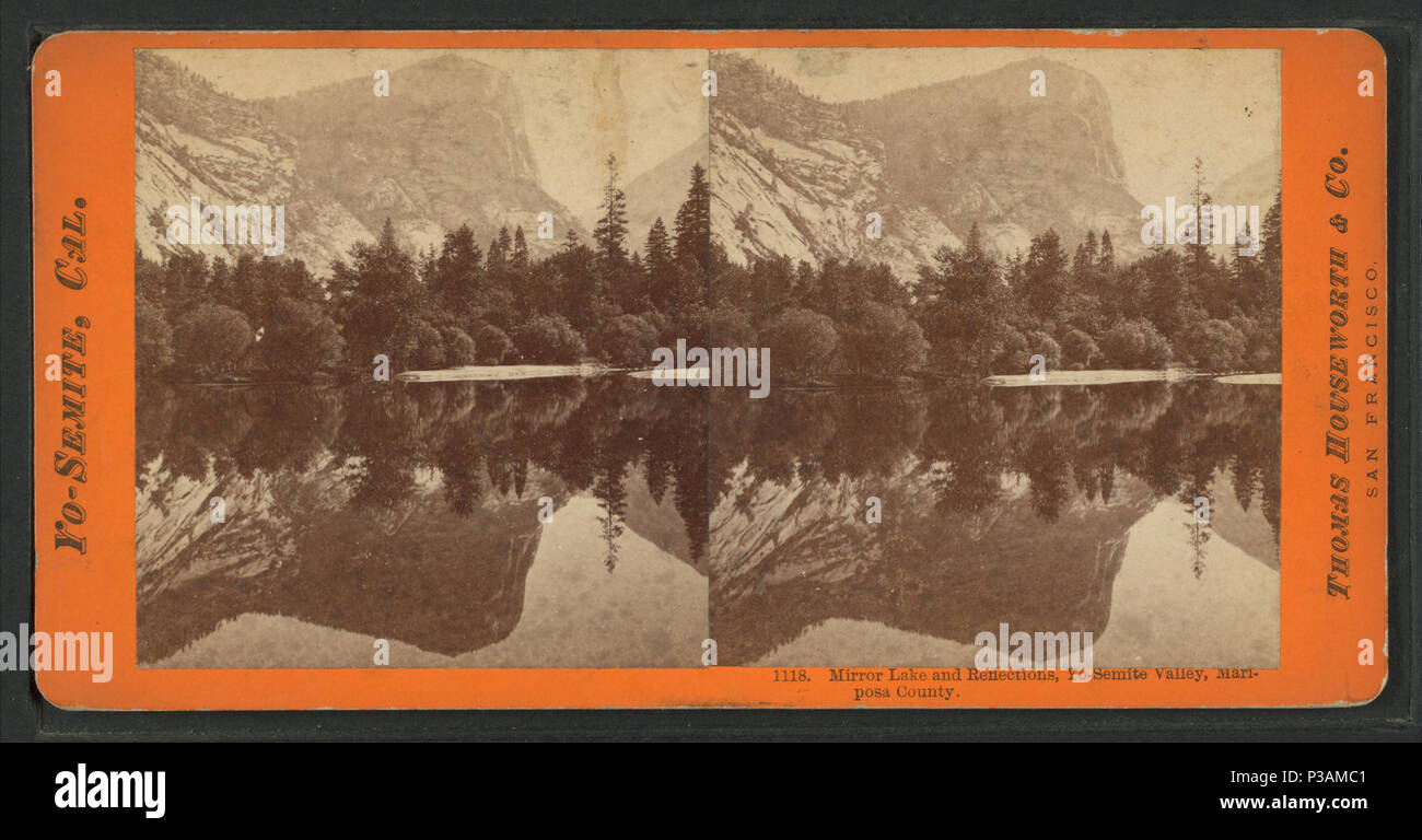 192 Mirror Lake and reflections, Yo-Semite Valley, Mariposa County, by Lawrence &amp; Houseworth 3 Stock Photo