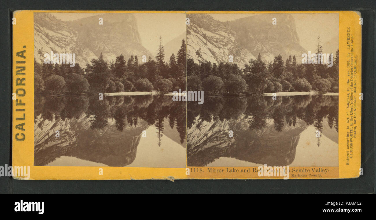 192 Mirror Lake and reflections, Yo-Semite Valley, Mariposa County, by Lawrence &amp; Houseworth 4 Stock Photo