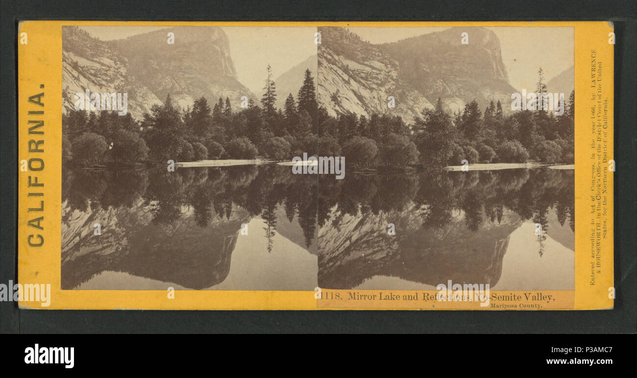 192 Mirror Lake and reflections, Yo-Semite Valley, Mariposa County, by Lawrence &amp; Houseworth 5 Stock Photo