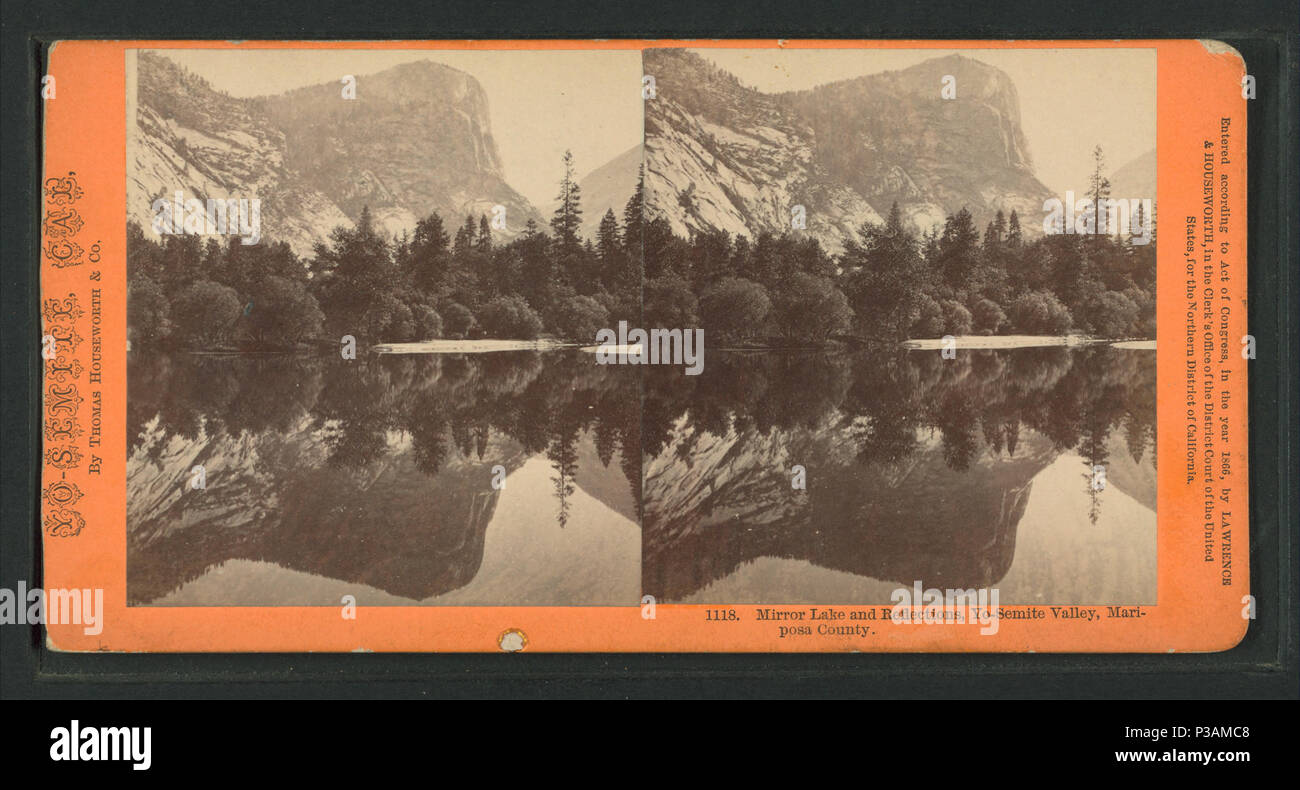 192 Mirror Lake and reflections, Yo-Semite Valley, Mariposa County, by Lawrence &amp; Houseworth Stock Photo