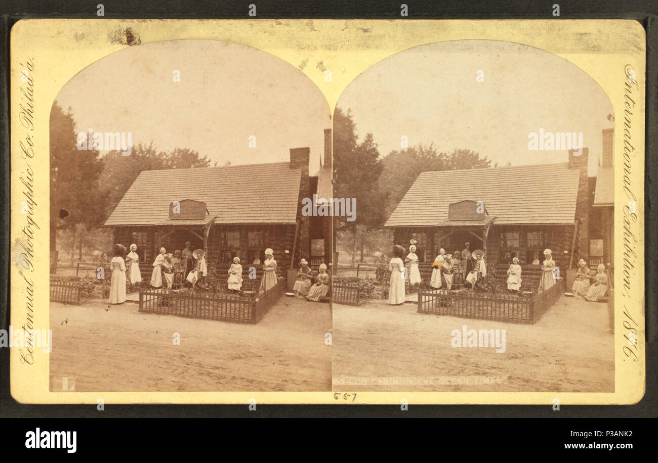172 Log cabin in &quot;ye olden times.&quot;, by Centennial Photographic Co. Stock Photo