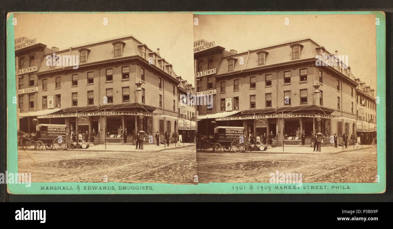 185 Marshall &amp; Edwards, druggists, 1301 &amp; 1303 Market Street, Philadelphia, by Hurn, J. W., d. 1887 Stock Photo