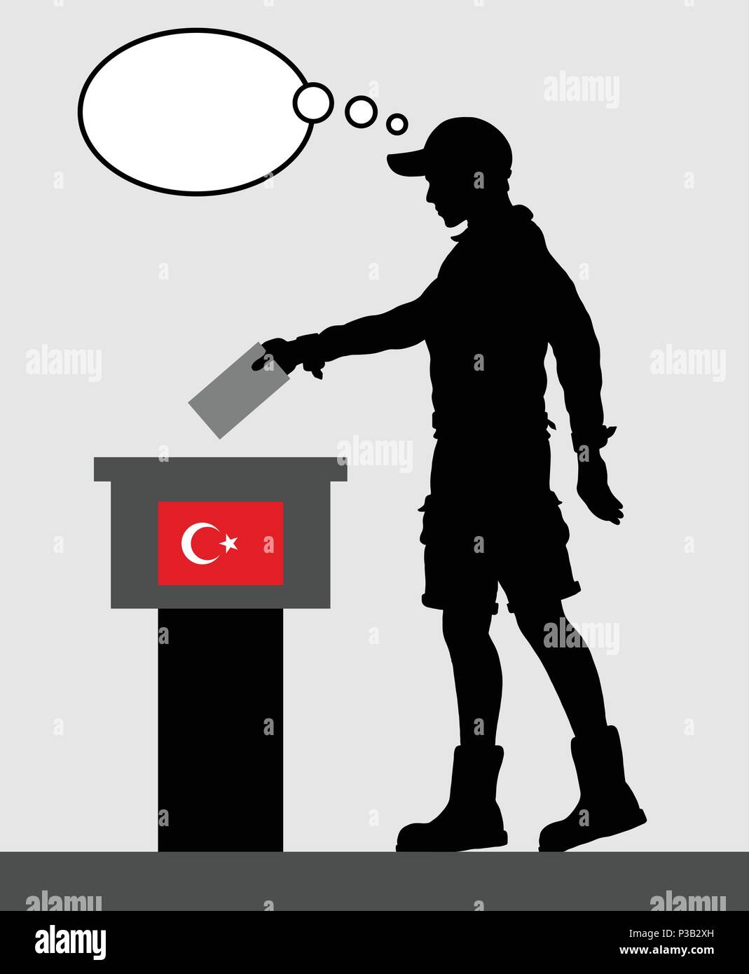 Turkish voter young man voting for election in Turkey with thought