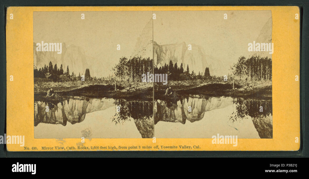 193 Mirror view, Cath. Rocks, 2,600 feet high, from point 3 miles off, Yosemite, cal, from Robert N. Dennis collection of stereoscopic views Stock Photo