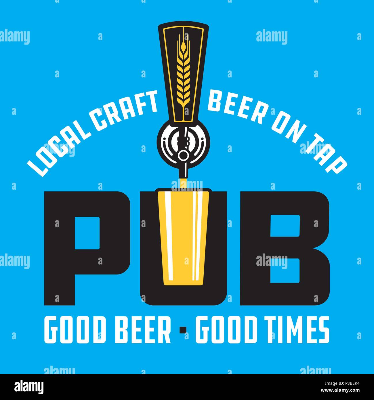 Pub Craft Beer Vector Design. Vector illustration of beer tap and pint glass making pub or brew pub badge. Stock Vector
