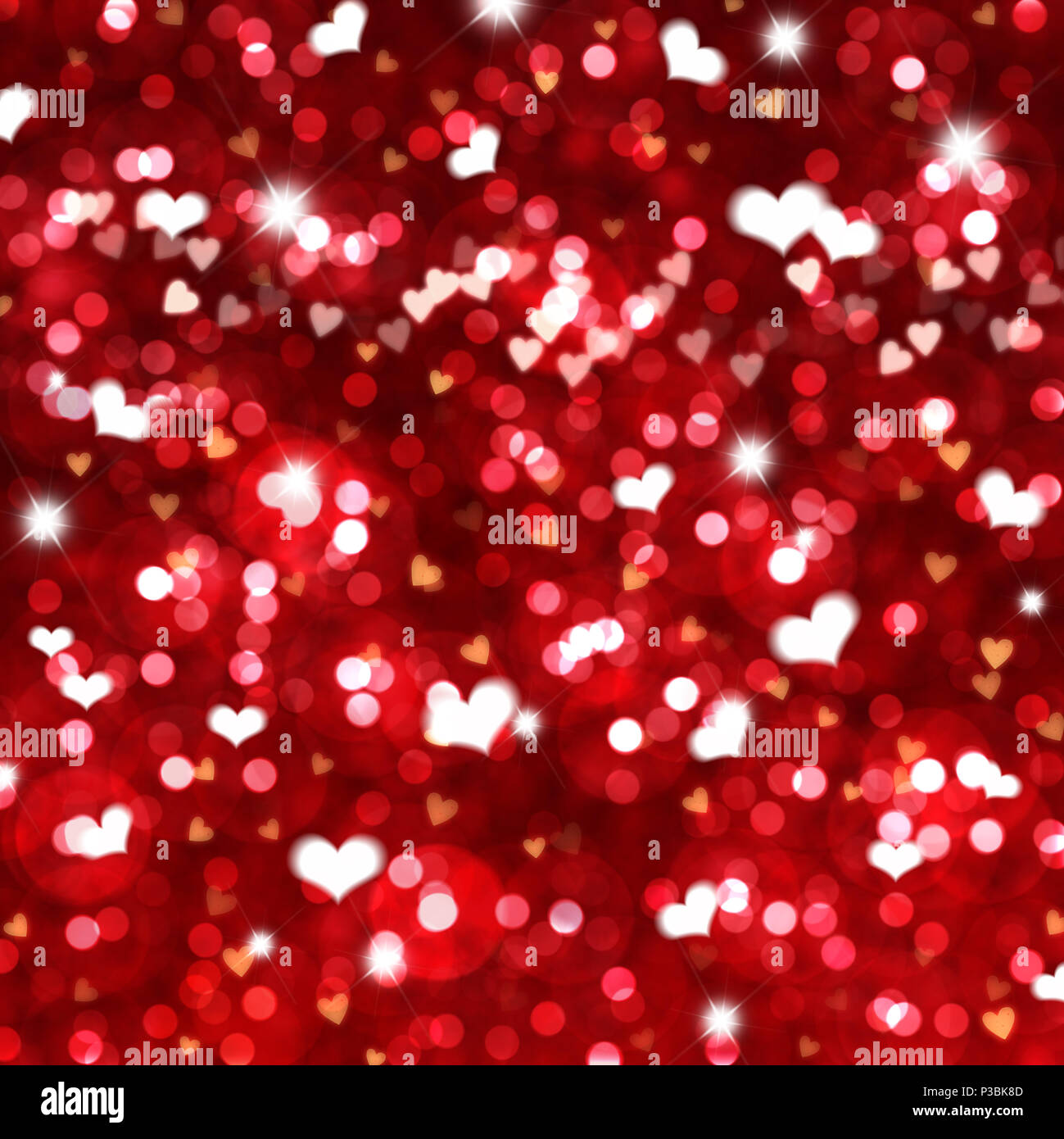 Valentine's Day background of heart shaped bokeh lights Stock Photo