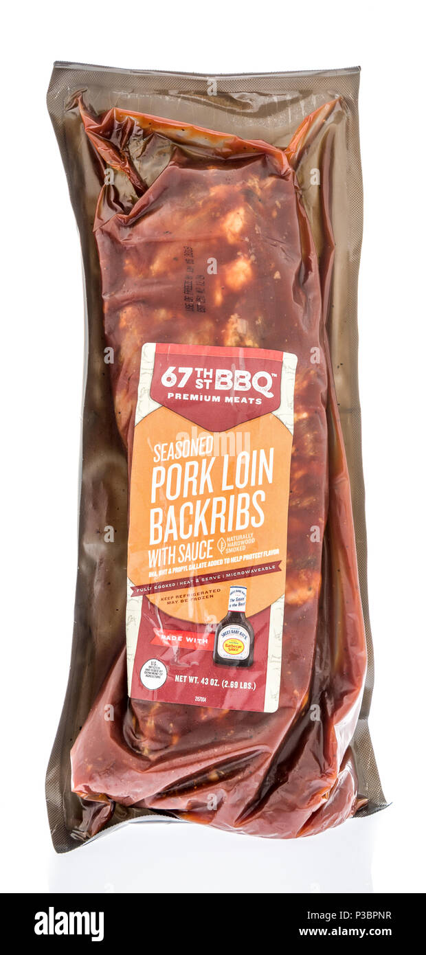 Winneconne - 8 June 2018: A package of 67th premium meats baby back ...