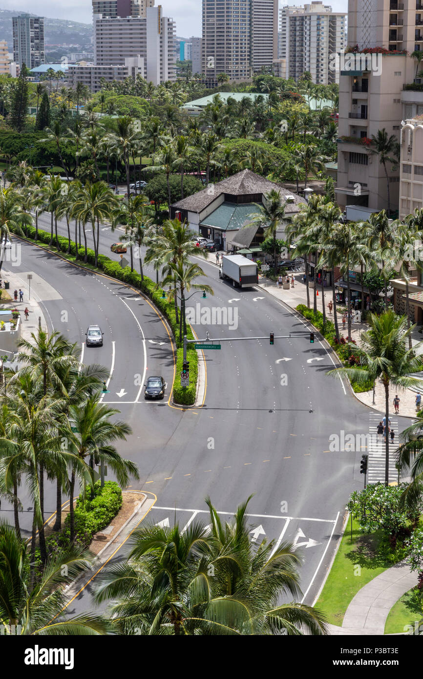 Ala Moana Blvd, Waikiki, Honolulu, Oahu, Hawaii, USA Stock Photo