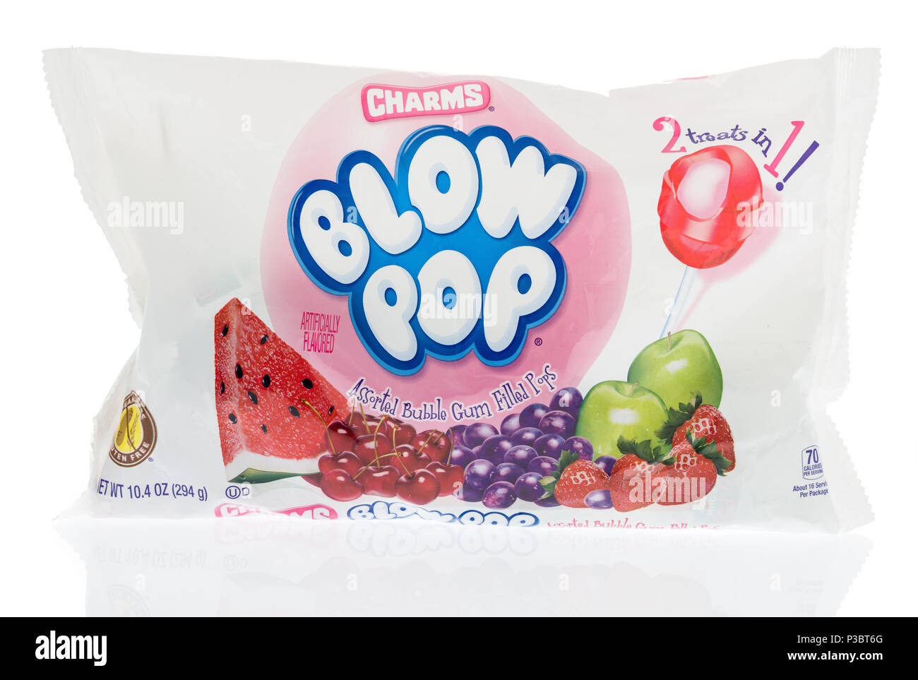 Winneconne, WI 13 June 2018 A bag of Charms blow pop gum filled