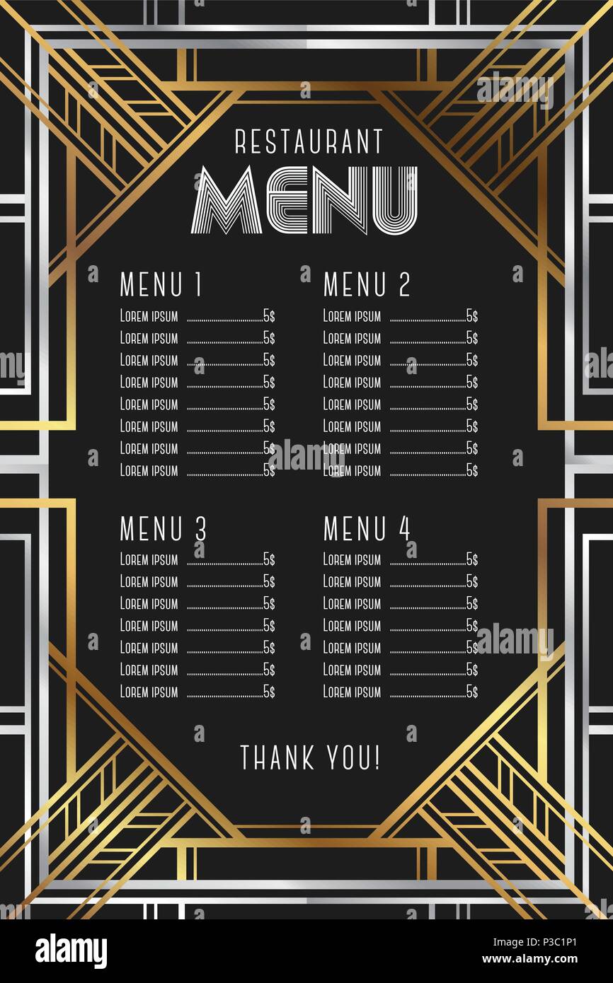 Restaurant menu template. Luxury Vintage Artdeco Frame Design. Vector