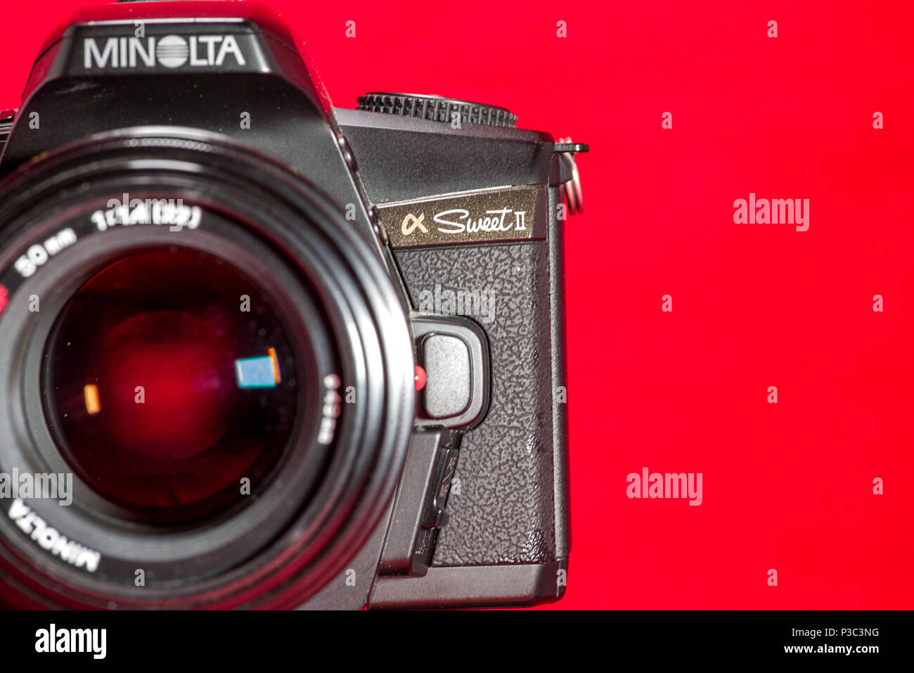 Minolta Maxxum 5 (Dynax 5, Alpha Sweet II) on Red Background Stock