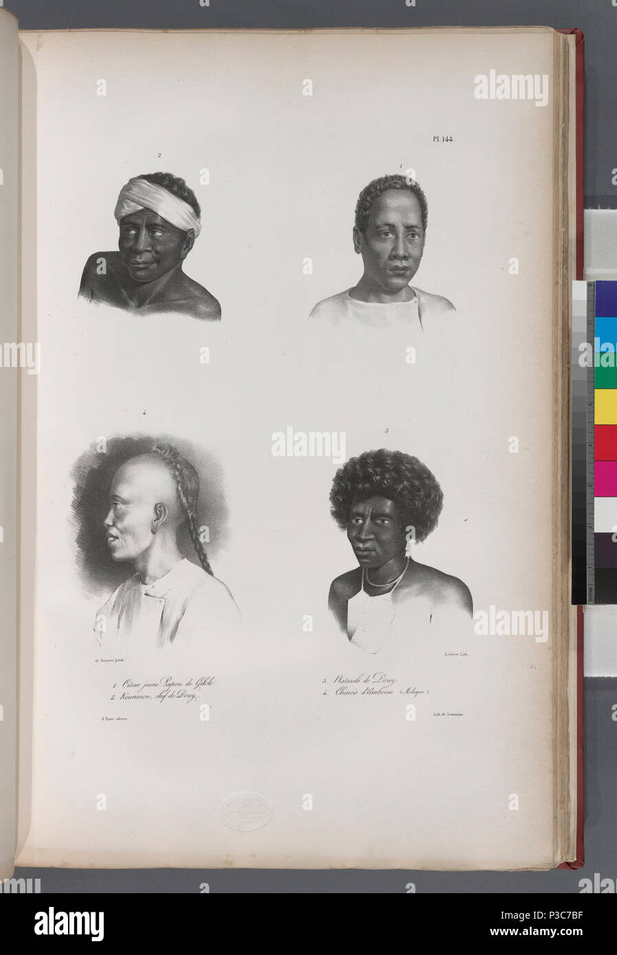 1. Cesar jeune Papou de Gilolo; 2. Kouranou, chef de Dorey; 3. Naturels de  Dorey; 4. Chinois d'Amboine (Moluques Stock Photo - Alamy