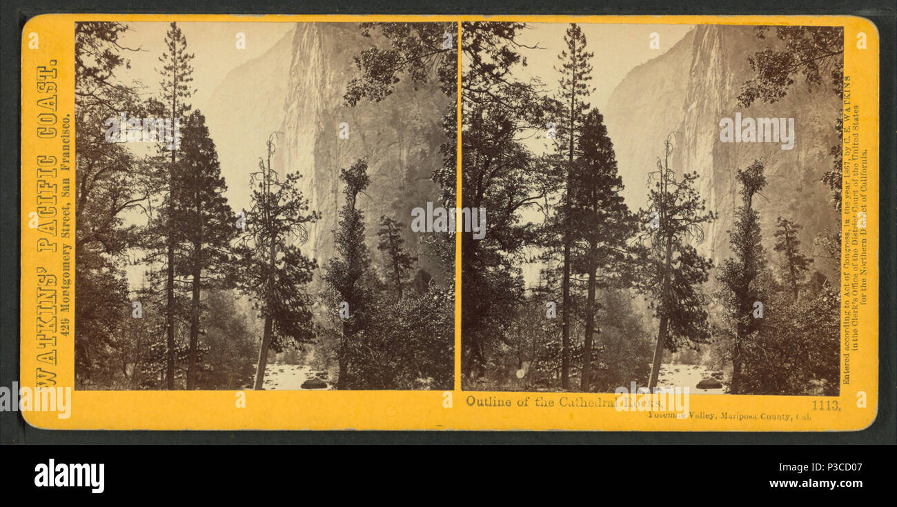 226 Outline of the Cathedral Rocks, Yosemite Valley, Mariposa County, Cal, by Watkins, Carleton E., 1829-1916 Stock Photo