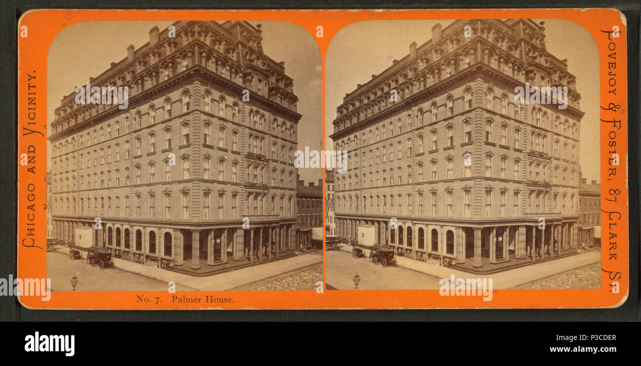 . Palmer House. Alternate Title: Chicago and vicinity. New series, 1871. 7 .  Created: 1871.  Coverage: 1871. Source Imprint: 1865?-1925?. Digital item published 3-9-2006; updated 2-12-2009. 228 Palmer House, by Lovejoy &amp; Foster 3 Stock Photo