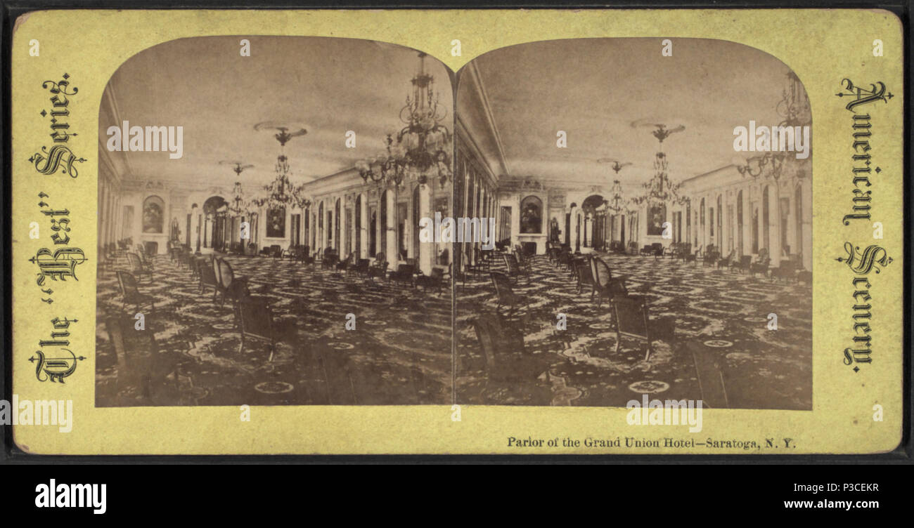 . Parlor of the Grand Union Hotel -- Saratoga, N.Y. Alternate Title: American Scenery. The 'Best' Series.  Coverage: [1865?-1880?]. Source Imprint: [1865?-1880?]. Digital item published 12-1-2005; updated 2-11-2009. 231 Parlor of the Grand Union Hotel -- Saratoga, N.Y, by Allen, M. E. --Mrs. --(Marie E. Jenkins) Stock Photo
