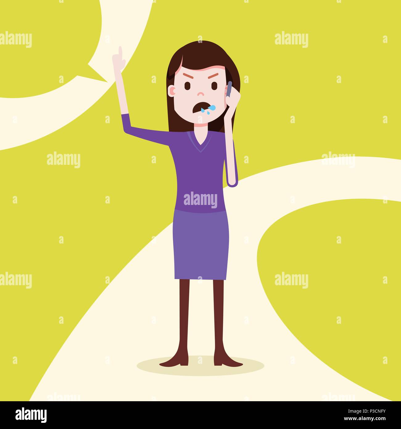 teen girl character angry phone call female template for design work ...