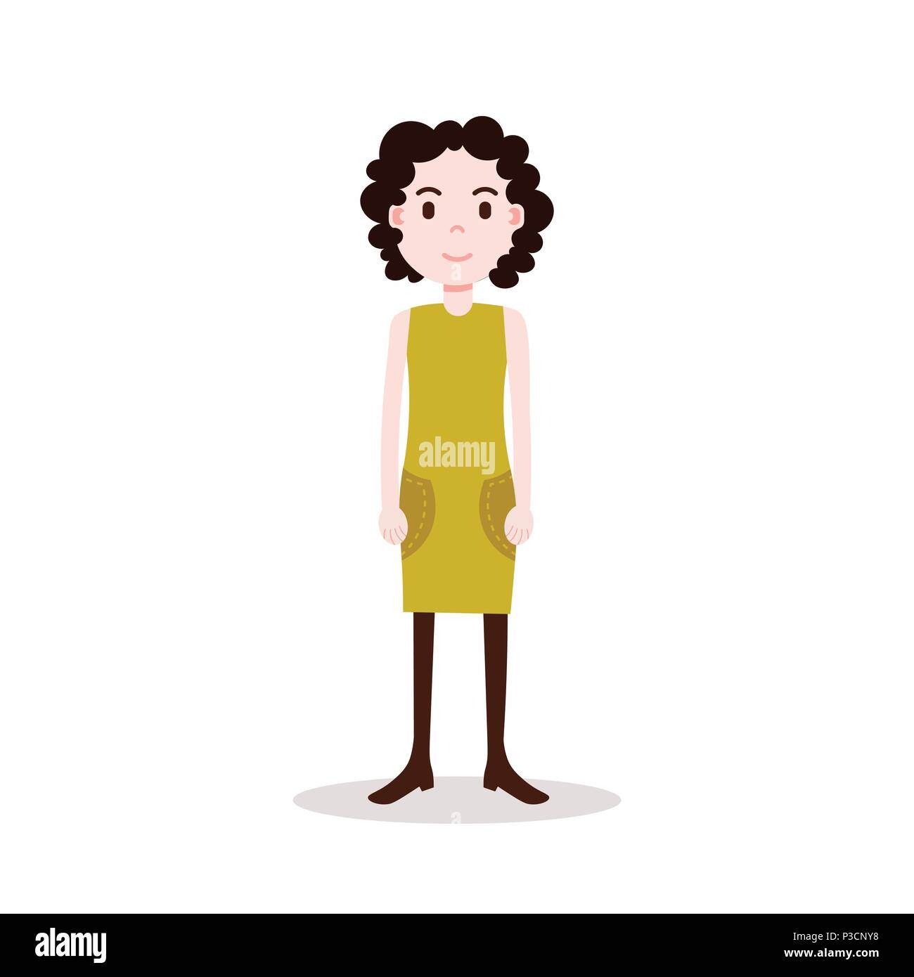 Girl Brunette Character Serious Female Yellow Dress Template For Design Work And Animation On White Background Full Length Flat Person Stock Vector Image Art Alamy