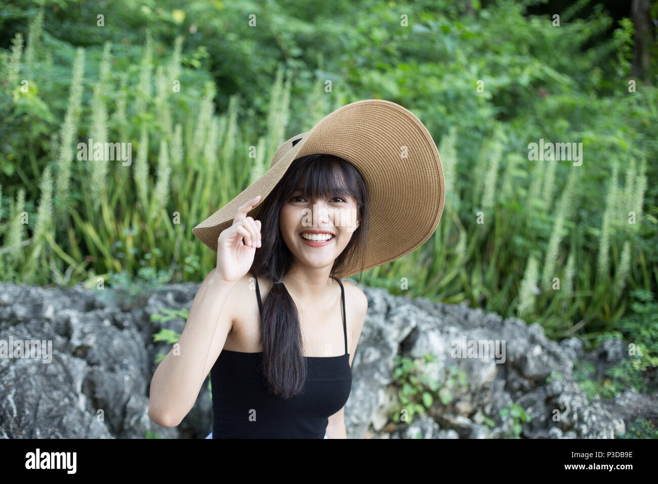 Beautiful asain girl enjoy and happy her lifestyle in holiday Stock Photo